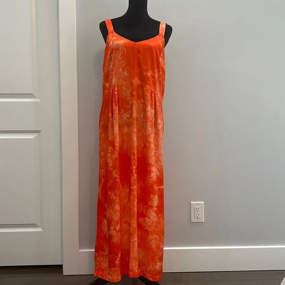 RAQUEL ALLEGRA Orange Tie-Dye V-Neck Midi Dress size 2 (Medium) - Picture 4 of 13
